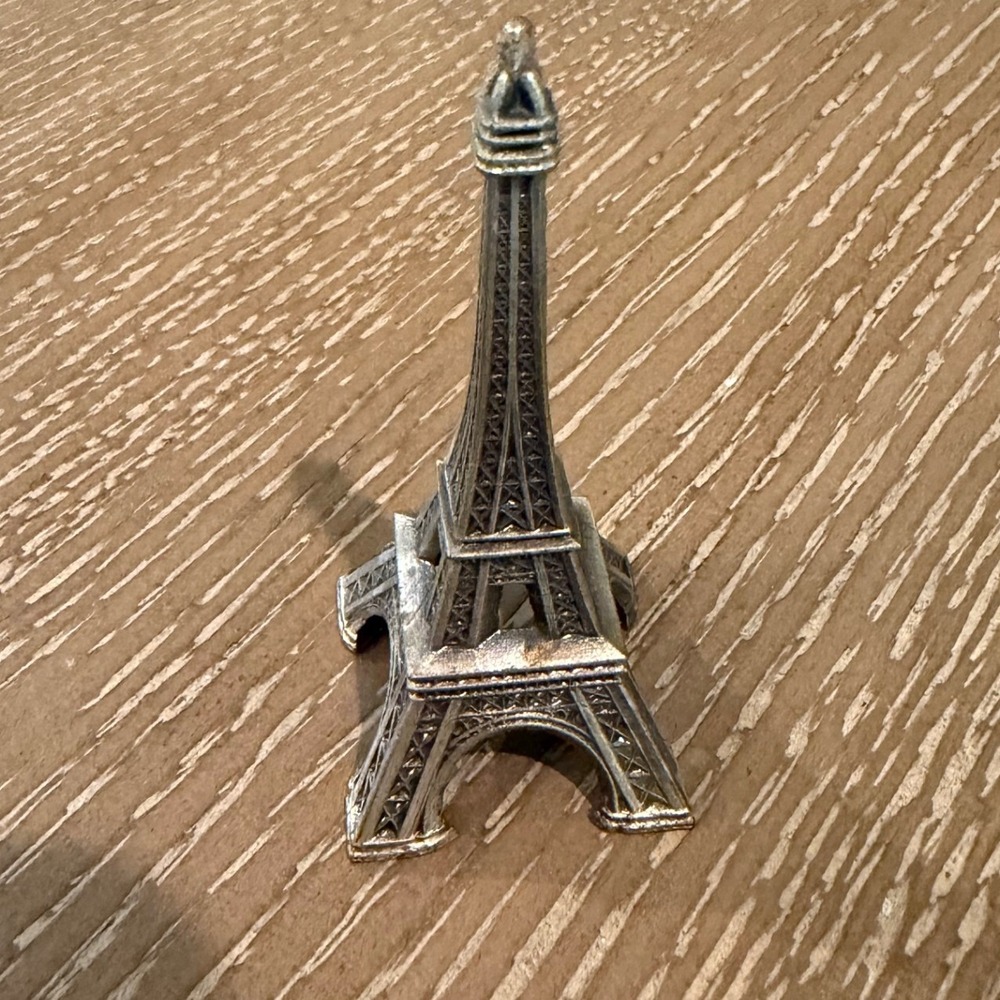 Vintage Silver Tone Eiffel Tower Figurine 3 Inch Paris Souvenir Metal Miniature